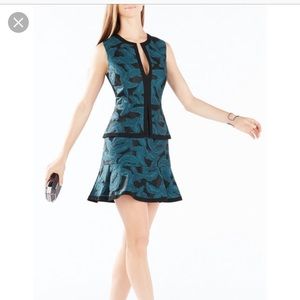 Bcbg suni feather jacquard peplum dress
